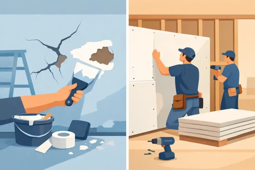 Drywall Repair vs Replacement: What to Do