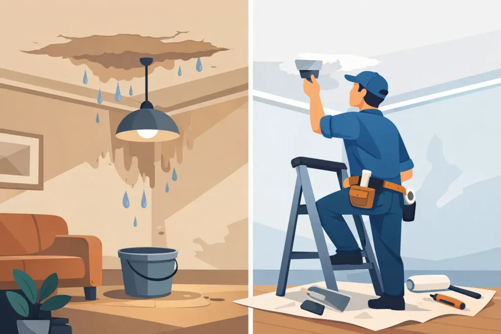 Water Damaged Ceiling Repair Example for Homeowners
